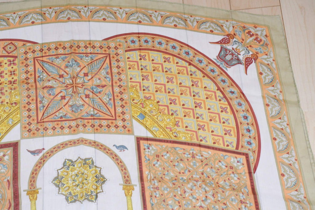 Hermes Scarf Ciels Byzantins 90 cm Chiffon Silk mousseline Beige muslin 35"