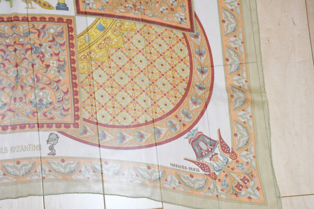 Hermes Scarf Ciels Byzantins 90 cm Chiffon Silk mousseline Beige muslin 35"