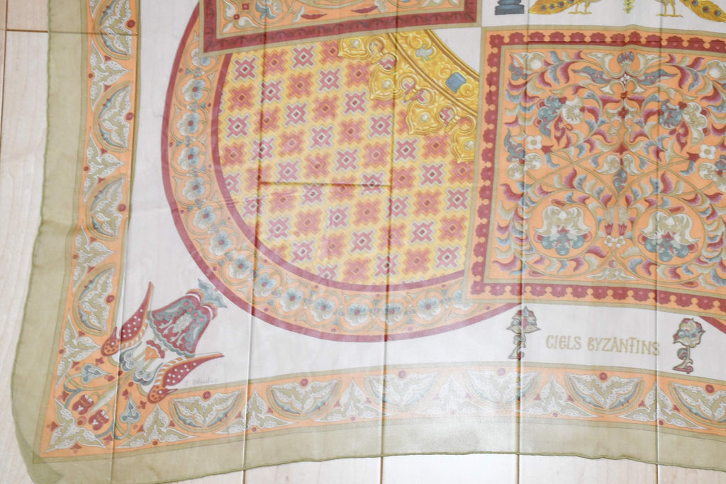 Hermes Scarf Ciels Byzantins 90 cm Chiffon Silk mousseline Beige muslin 35"