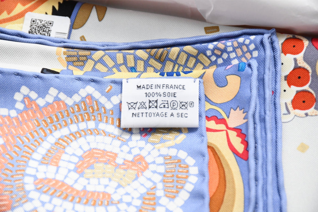 Hermes Scarf Costume de Fete 90 cm silk light blue white Carre jewelry 35"