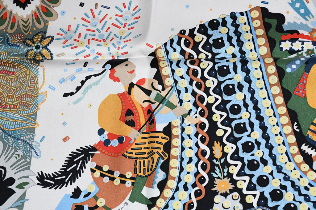 Hermes Scarf Costume de Fete by Jan Bajtlik 90 cm silk green Carre jewelry 35"