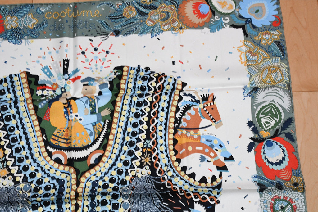Hermes Scarf Costume de Fete by Jan Bajtlik 90 cm silk green Carre jewelry 35"
