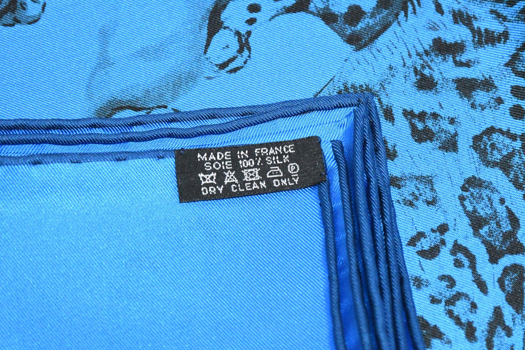 Hermes Scarf Dans l'atelier de Robert Dallet 90 cm silk blue Carre jaguar tiger 35"