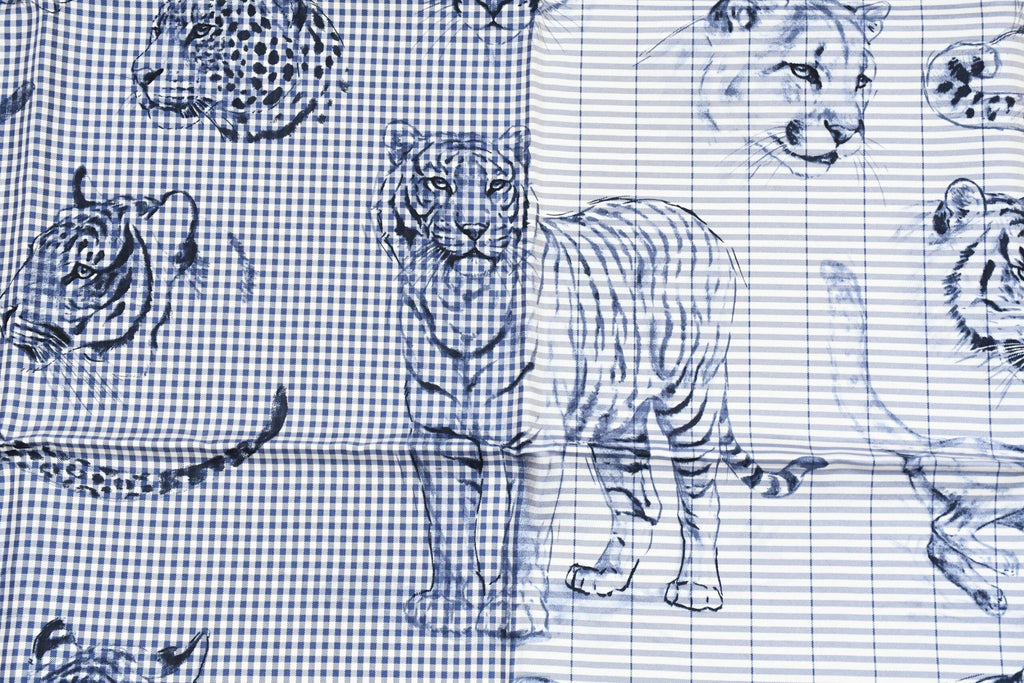 Hermes Scarf Dans l'atelier de Robert Dallet 90 cm silk marine blue Carre jaguar tiger 093