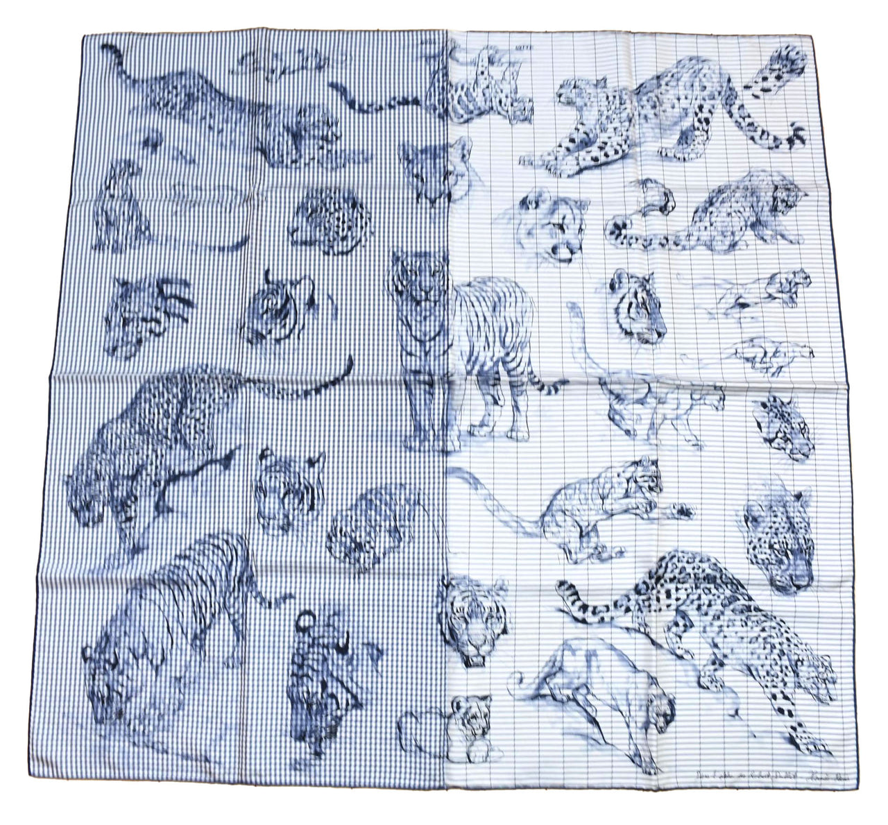 Hermes Scarf Dans l'atelier de Robert Dallet 90 cm silk marine blue Carre jaguar tiger 093