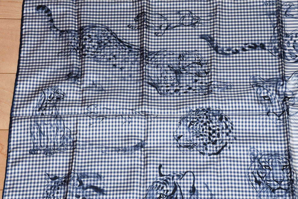Hermes Scarf Dans l'atelier de Robert Dallet 90 cm silk marine blue jaguar tiger
