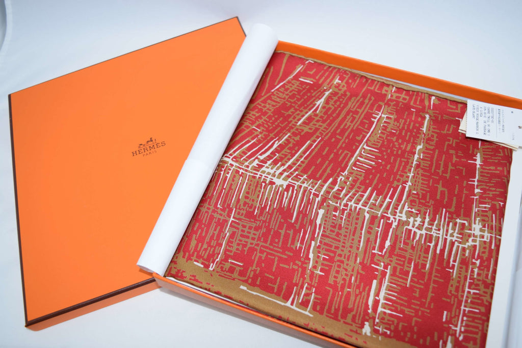 Hermes Scarf De Passage a Ginza Tokyo Silk 90 cm Red Carre 35"