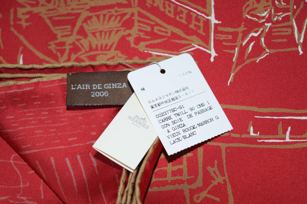 Hermes Scarf De Passage a Ginza Tokyo Silk 90 cm Red Carre 35"