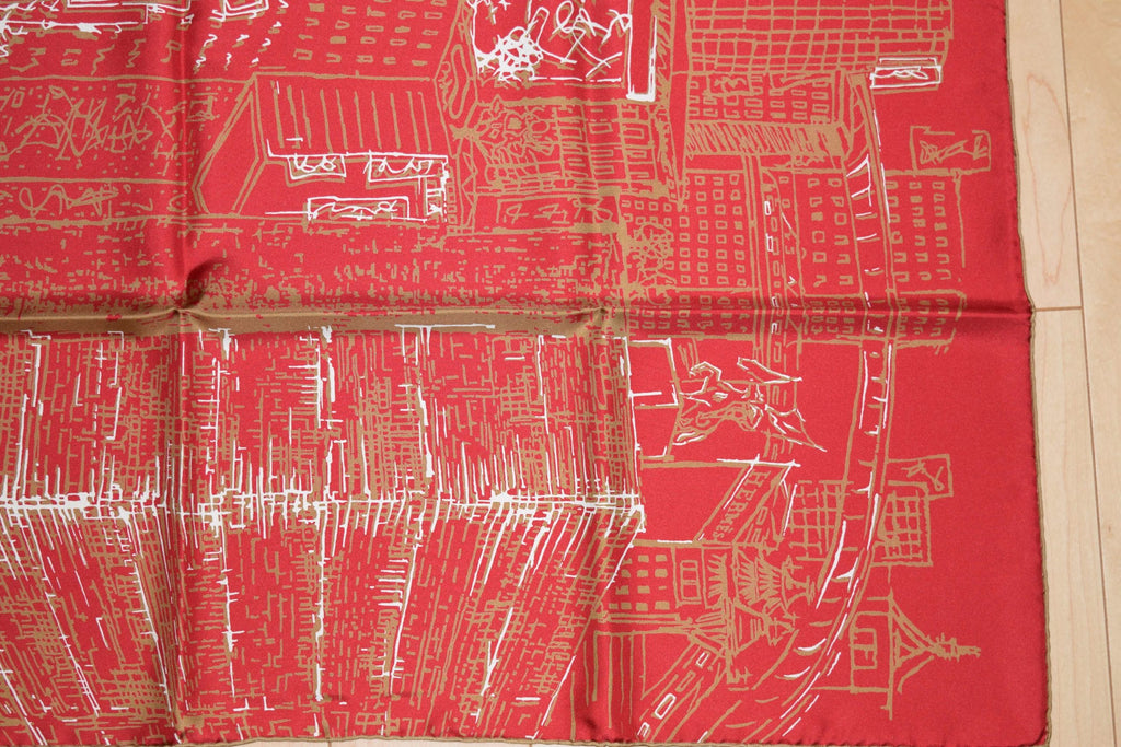 Hermes Scarf De Passage a Ginza Tokyo Silk 90 cm Red Carre 35"