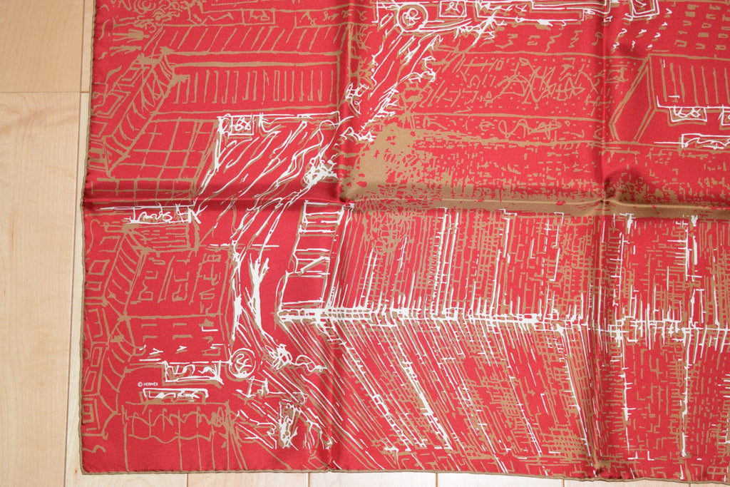 Hermes Scarf De Passage a Ginza Tokyo Silk 90 cm Red Carre 35"