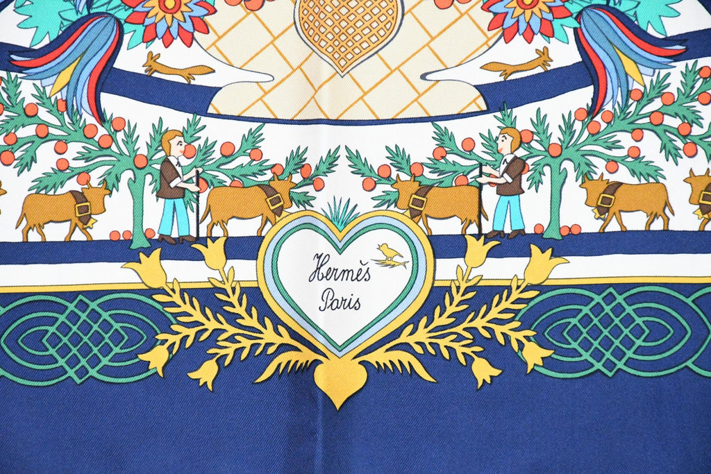 Hermes Scarf Decoupage 90 cm silk blue Carre Christmas snow cutouts 053