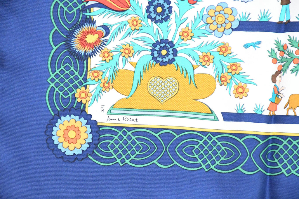 Hermes Scarf Decoupage 90 cm silk blue Carre Christmas snow cutouts 053