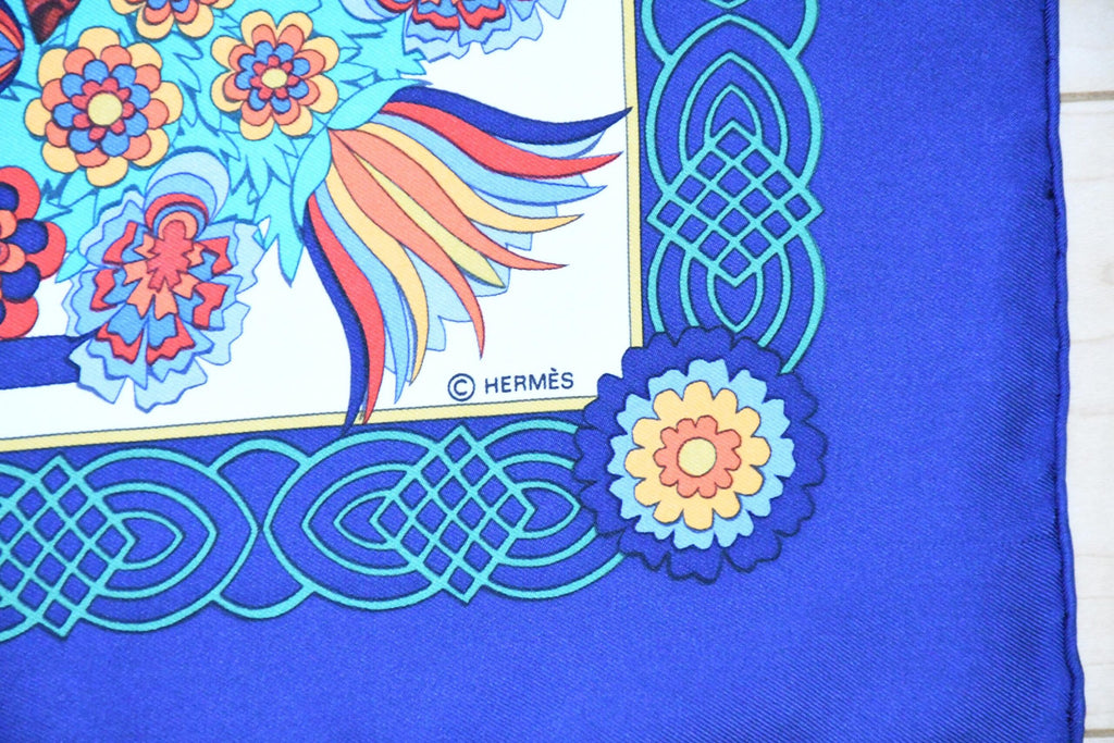Hermes Scarf Decoupage 90 cm silk blue Carre Christmas snow cutouts 053