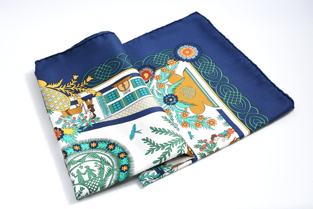 Hermes Scarf Decoupage 90 cm silk blue Carre Christmas snow cutouts 053