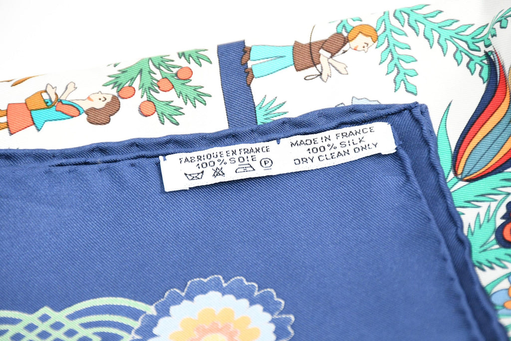 Hermes Scarf Decoupage 90 cm silk blue Carre Christmas snow cutouts 053