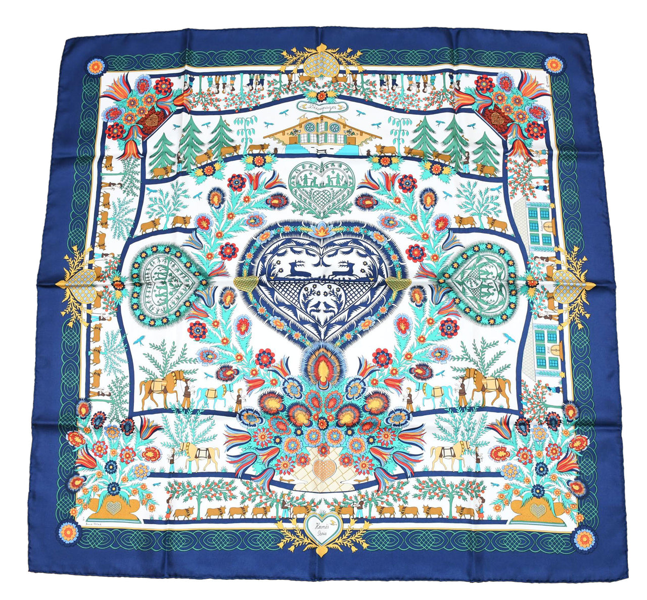Hermes Scarf Decoupage 90 cm silk blue Carre Christmas snow cutouts 053