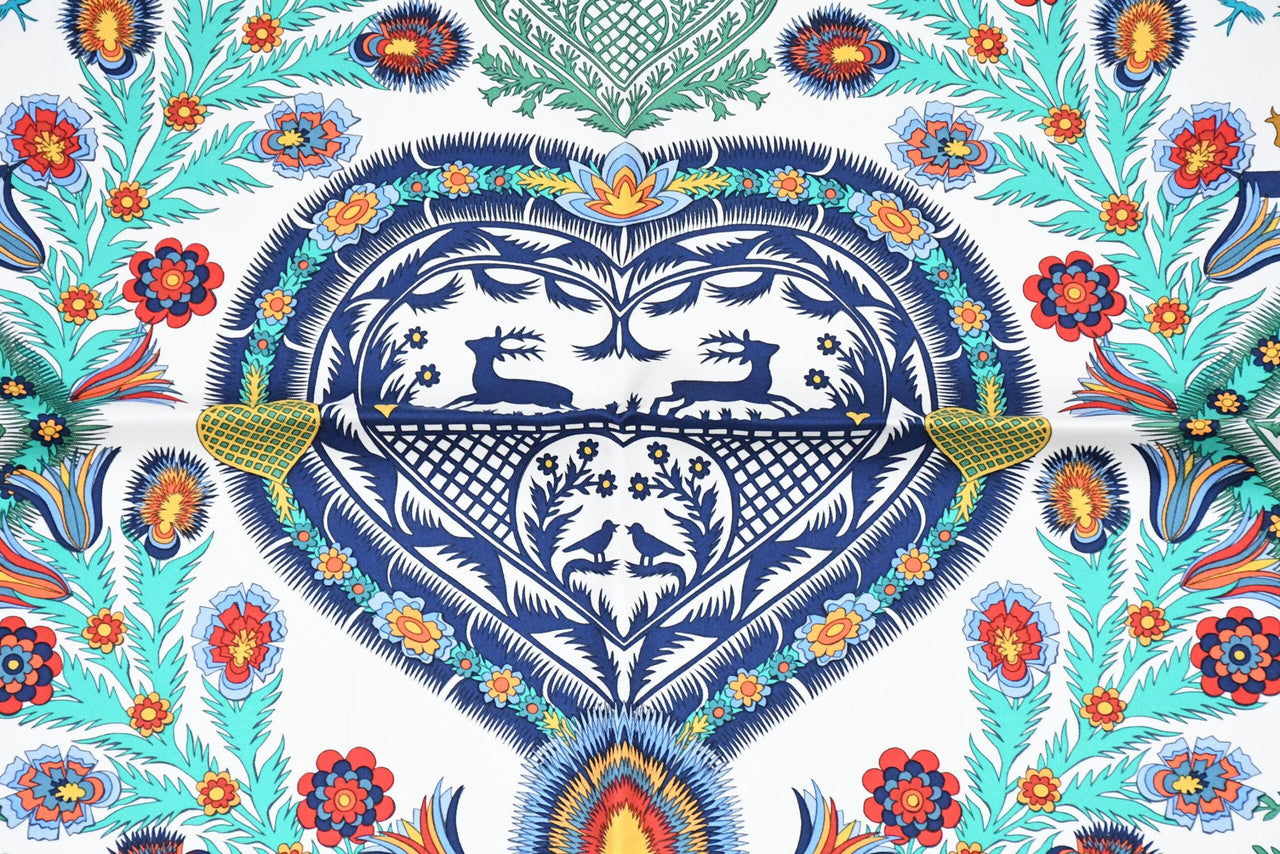 Hermes Scarf Decoupage 90 cm silk blue Carre Christmas snow cutouts 053