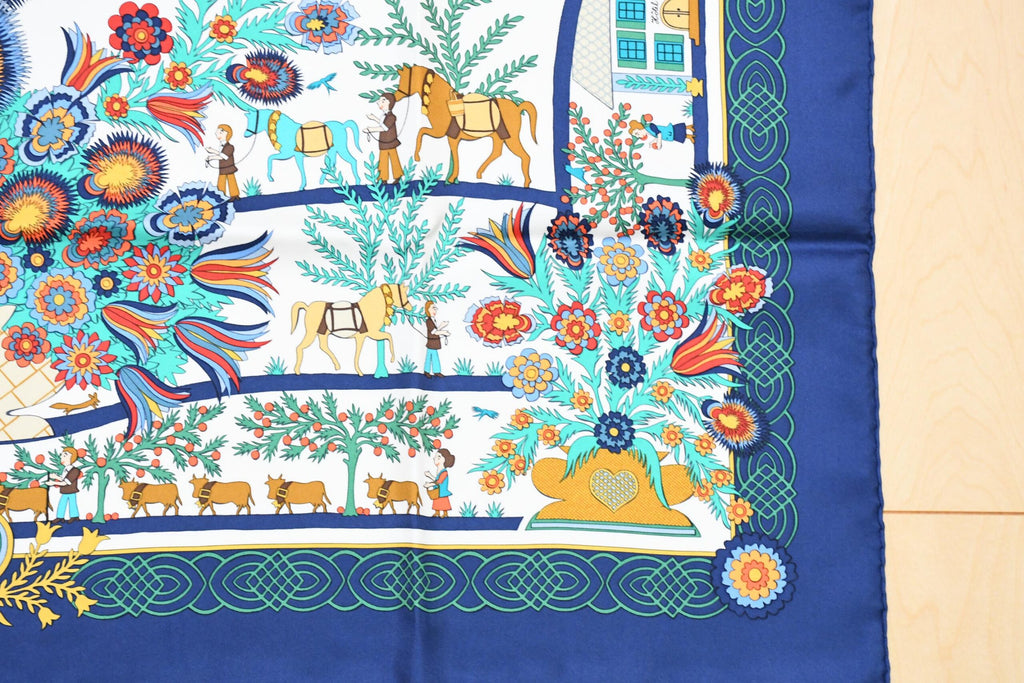 Hermes Scarf Decoupage 90 cm silk blue Carre Christmas snow cutouts 053