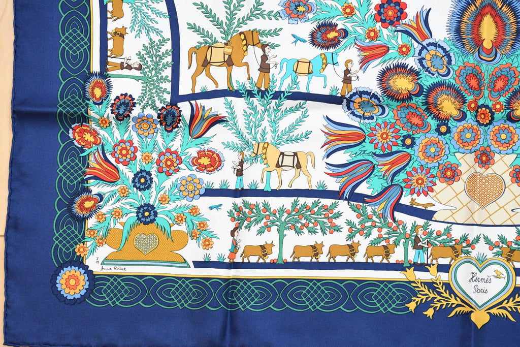 Hermes Scarf Decoupage 90 cm silk blue Carre Christmas snow cutouts 053