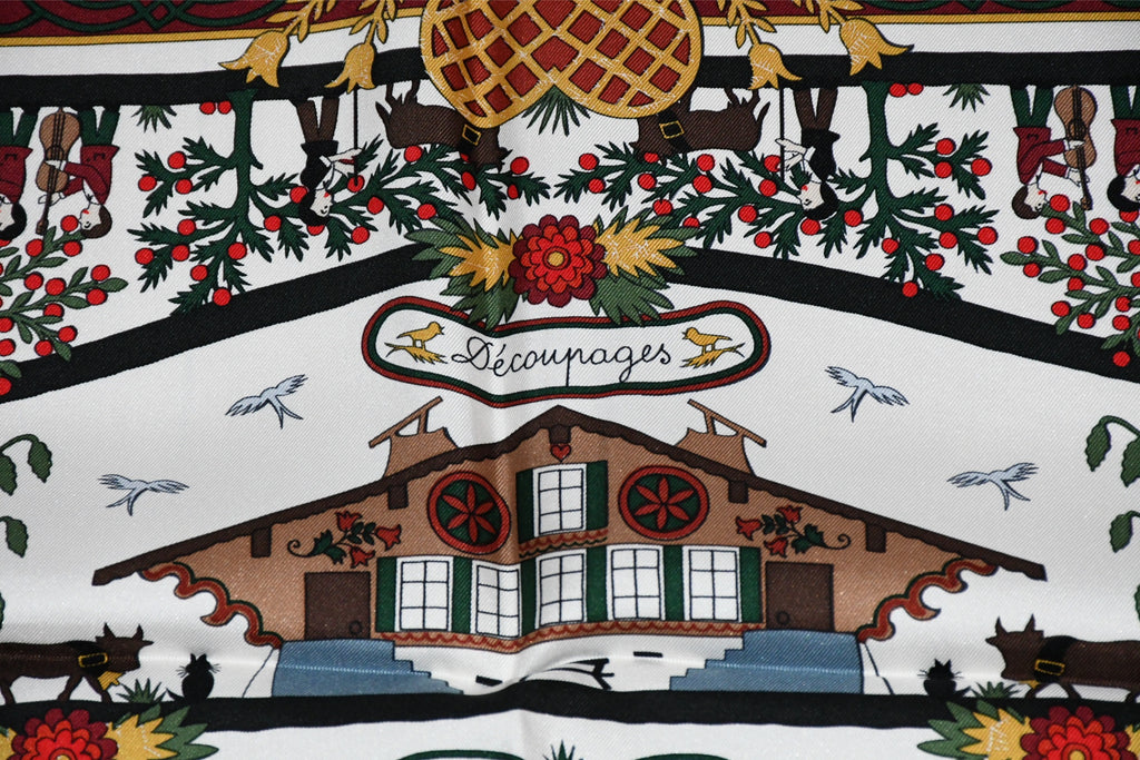 Hermes Scarf Decoupage Silk 90 cm Wine red Carre Carre Christmas snow cutouts 0217
