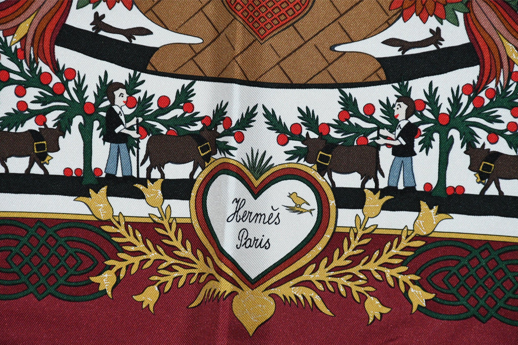 Hermes Scarf Decoupage Silk 90 cm Wine red Carre Carre Christmas snow cutouts 0217