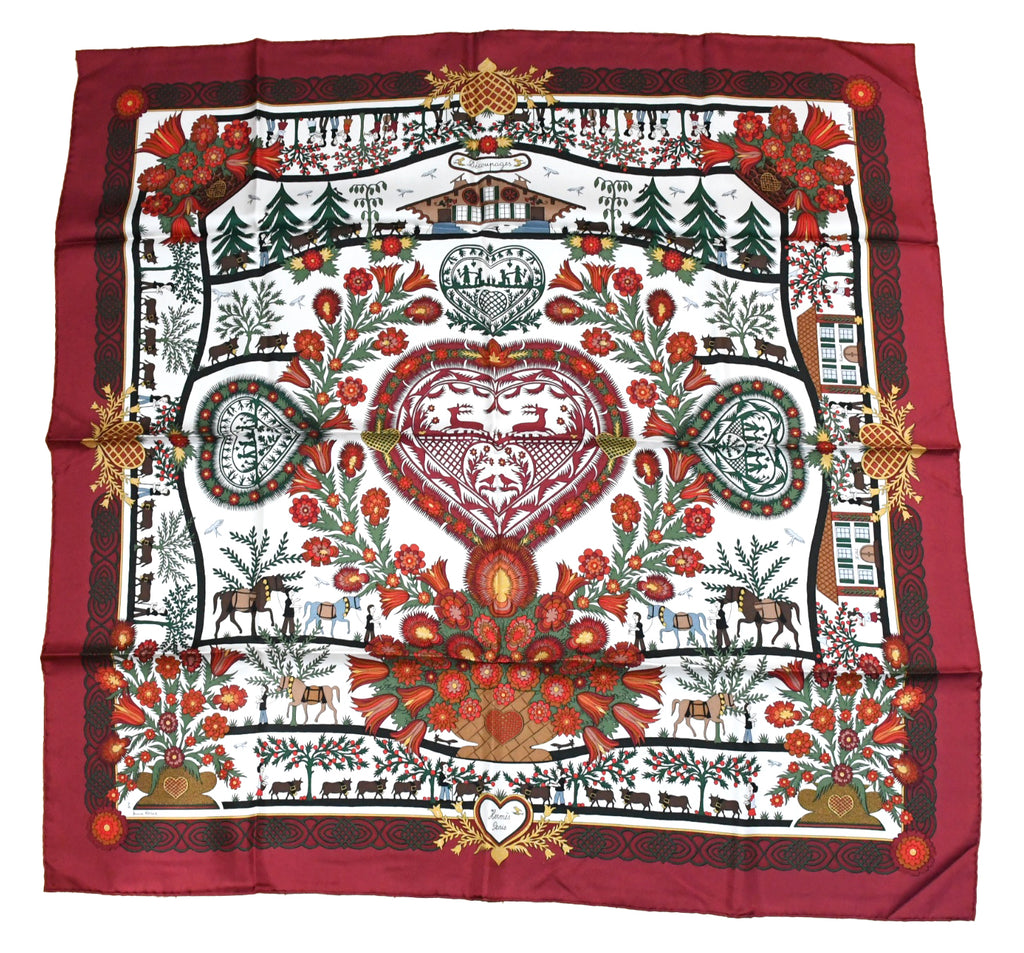 Hermes Scarf Decoupage Silk 90 cm Wine red Carre Carre Christmas snow cutouts 0217