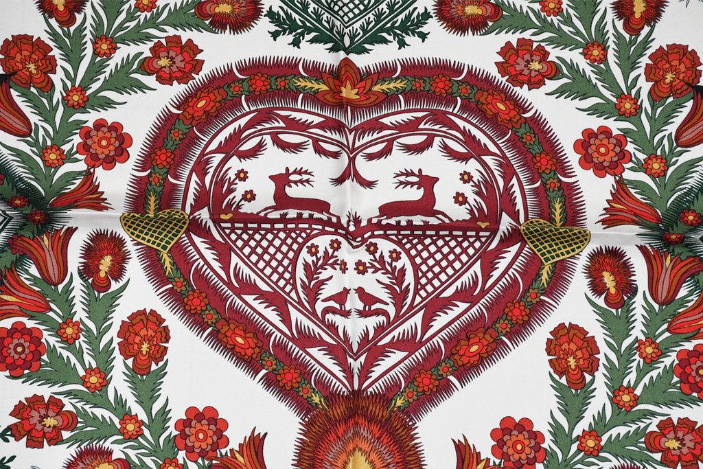 Hermes Scarf Decoupage Silk 90 cm Wine red Carre Carre Christmas snow cutouts 0217