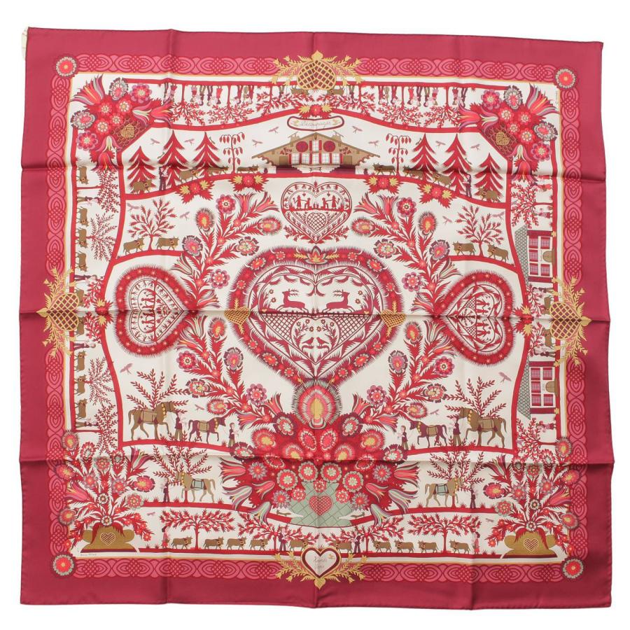 Hermes Scarf Decoupages 90 cm silk Bordeaux Carre christmas snow cutout 35"