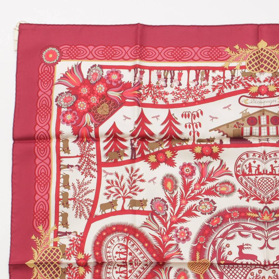 Hermes Scarf Decoupages 90 cm silk Bordeaux Carre christmas snow cutout 35"