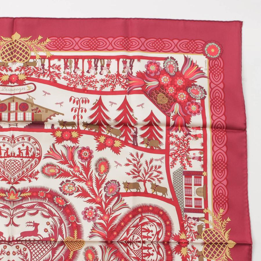 Hermes Scarf Decoupages 90 cm silk Bordeaux Carre christmas snow cutout 35"