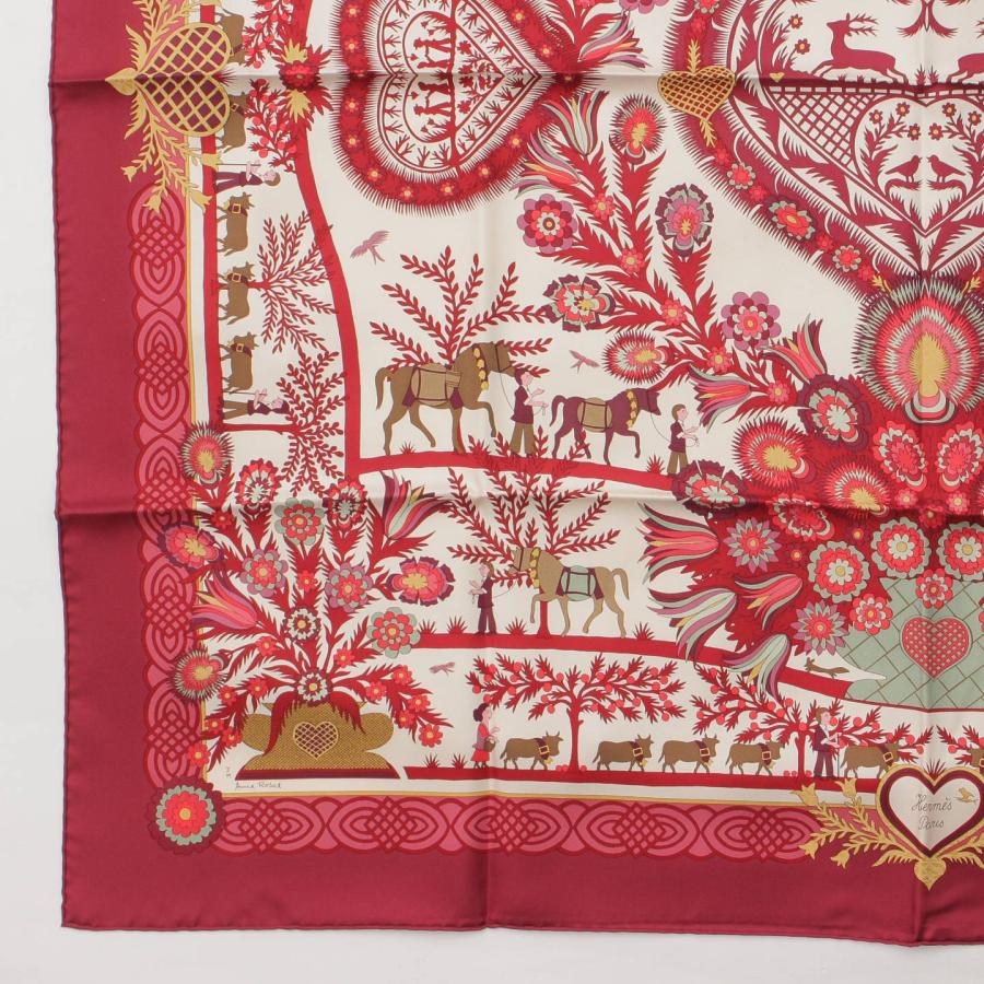 Hermes Scarf Decoupages 90 cm silk Bordeaux Carre christmas snow cutout 35"