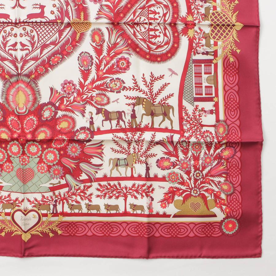 Hermes Scarf Decoupages 90 cm silk Bordeaux Carre christmas snow cutout 35"