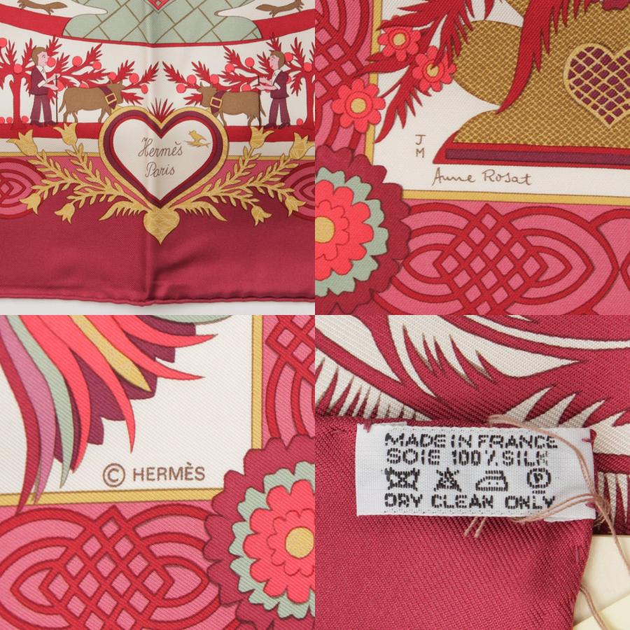Hermes Scarf Decoupages 90 cm silk Bordeaux Carre christmas snow cutout 35"