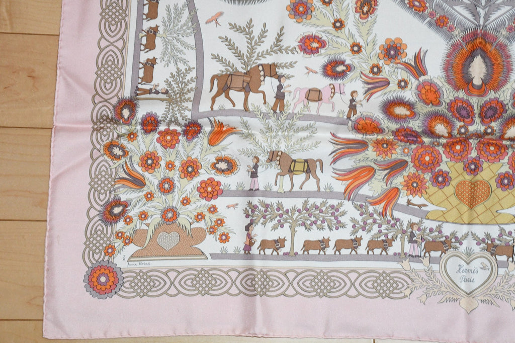 Hermes Scarf Decoupages 90 cm silk pink Carre christmas snow cutout