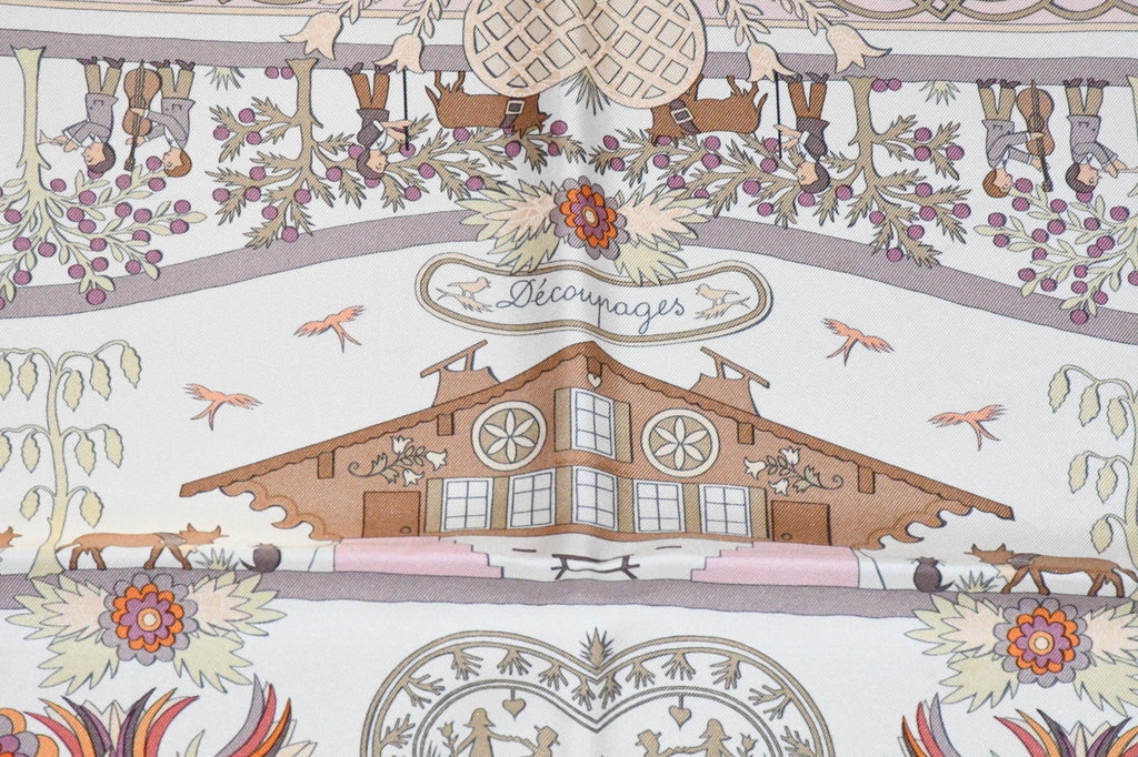 Hermes Scarf Decoupages 90 cm silk pink Carre christmas snow cutout