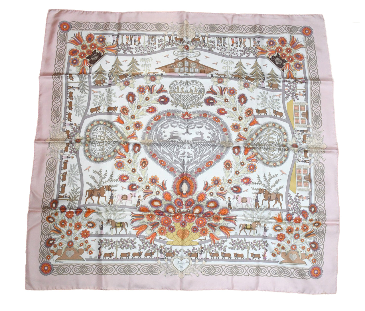 Hermes Scarf Decoupages 90 cm silk pink Carre christmas snow cutout
