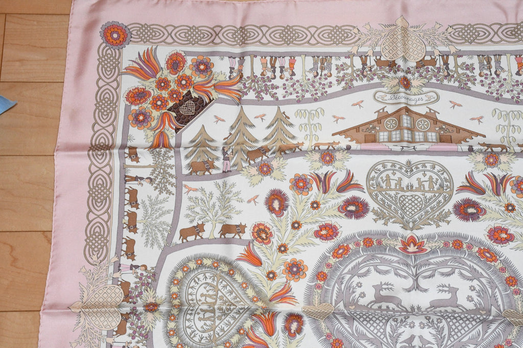 Hermes Scarf Decoupages 90 cm silk pink Carre christmas snow cutout