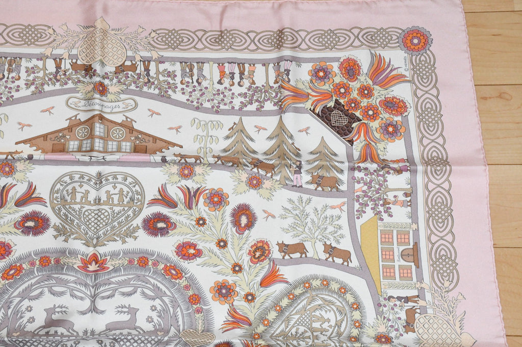 Hermes Scarf Decoupages 90 cm silk pink Carre christmas snow cutout