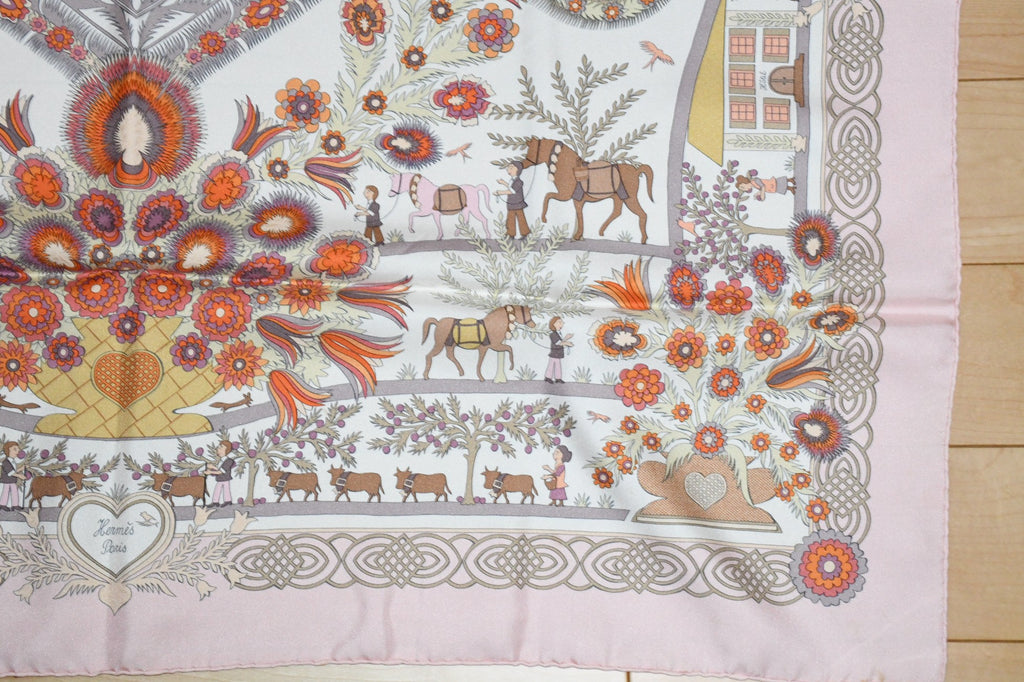 Hermes Scarf Decoupages 90 cm silk pink Carre christmas snow cutout