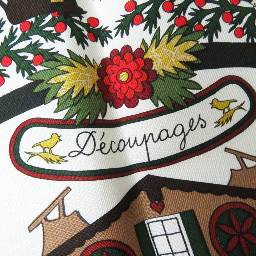 Hermes Scarf Decoupages 90 cm silk Wine red Carre christmas snow cutout 35"