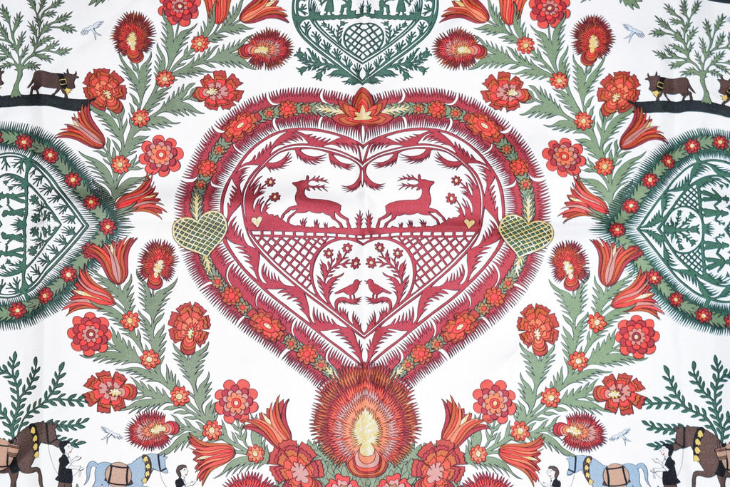 Hermes Scarf Decoupages 90 cm silk Wine red Carre christmas snow cutout 35"