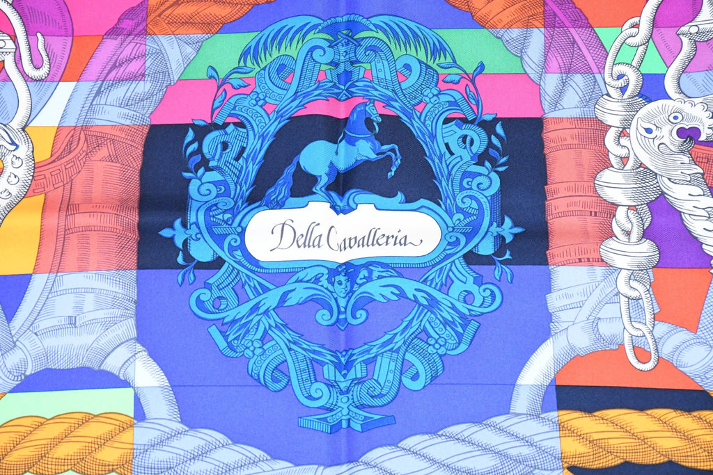 Hermes Scarf Della Cavalleria 90 cm silk purple orange Carre horse bit harness