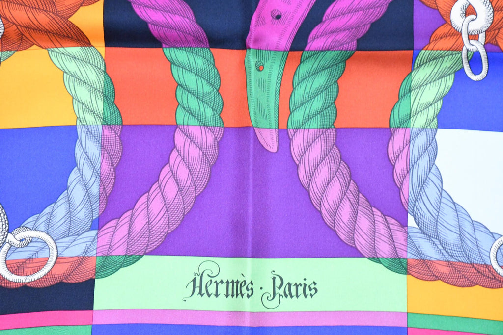Hermes Scarf Della Cavalleria 90 cm silk purple orange Carre horse bit harness