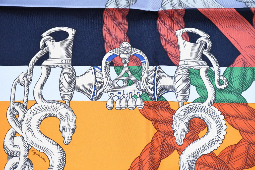 Hermes Scarf Della Cavalleria 90 cm silk purple orange Carre horse bit harness
