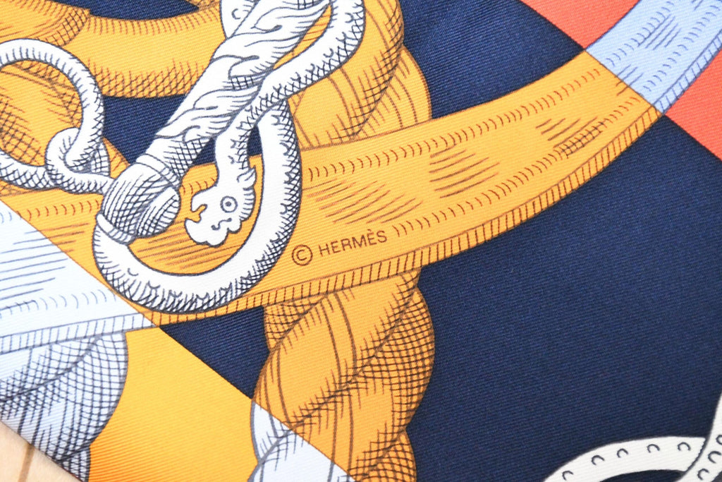 Hermes Scarf Della Cavalleria 90 cm silk purple orange Carre horse bit harness