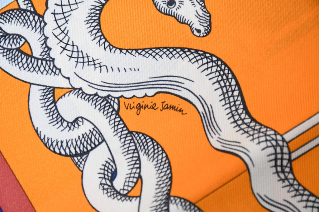 Hermes Scarf Della Cavalleria 90 cm silk purple orange Carre horse bit harness