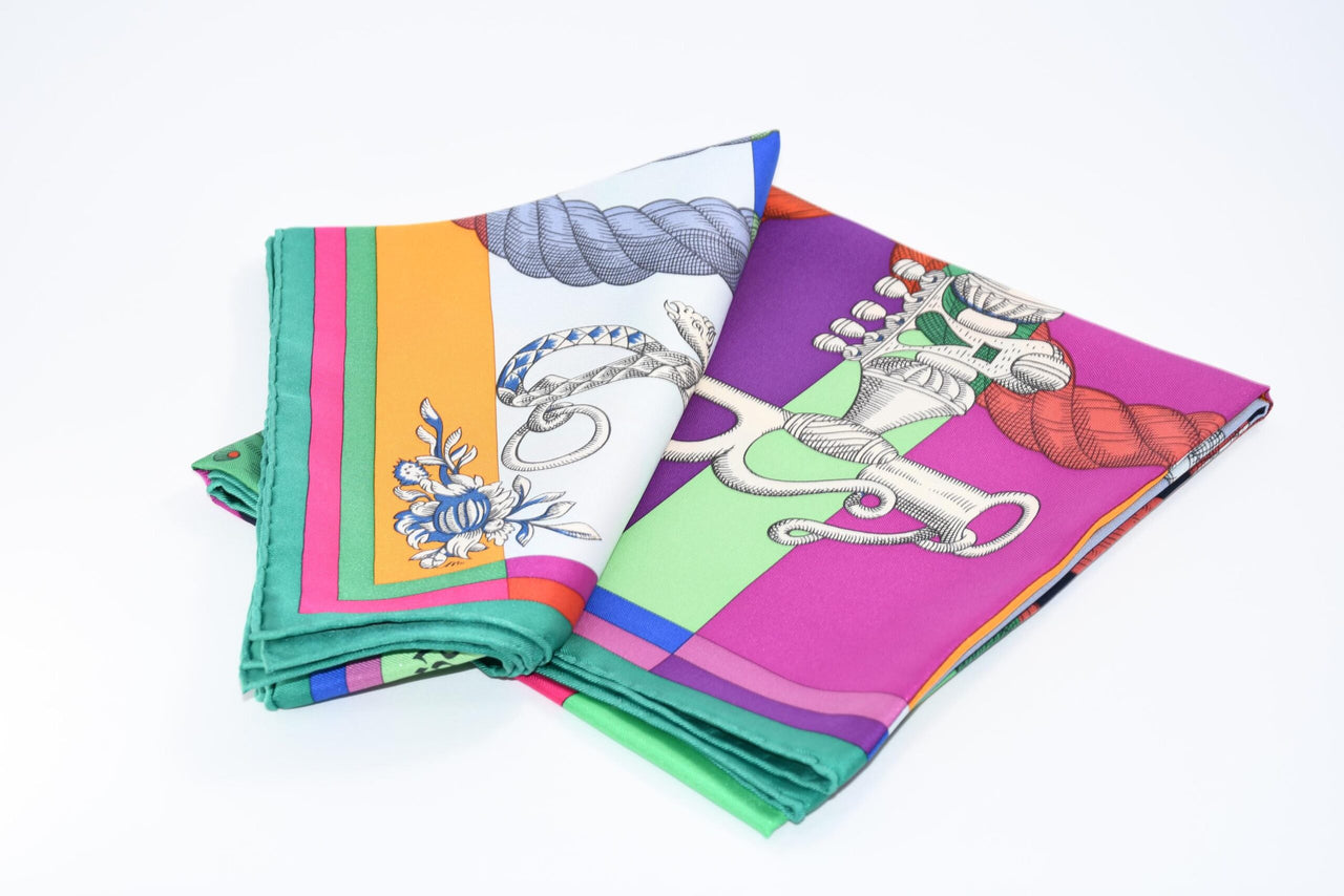 Hermes Scarf Della Cavalleria 90 cm silk purple orange Carre horse bit harness
