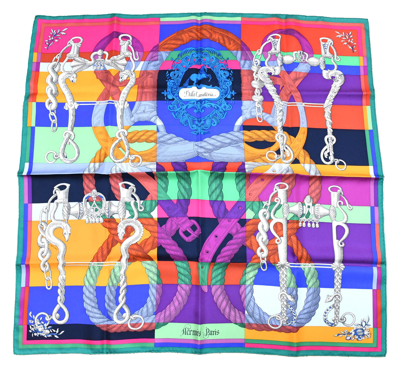 Hermes Scarf Della Cavalleria 90 cm silk purple orange Carre horse bit harness