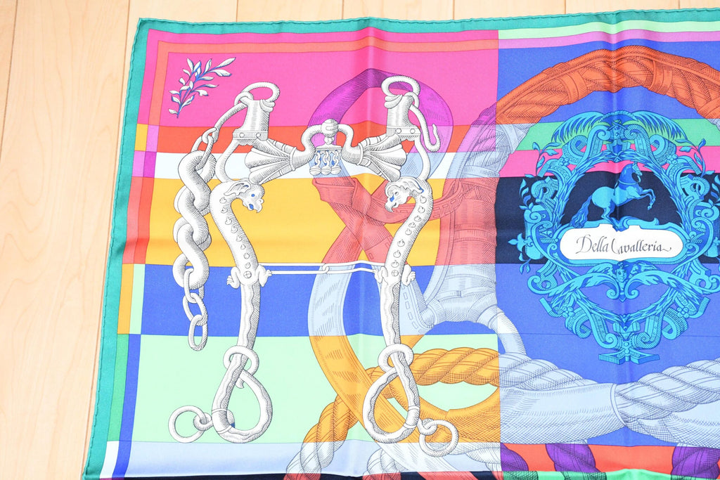Hermes Scarf Della Cavalleria 90 cm silk purple orange Carre horse bit harness