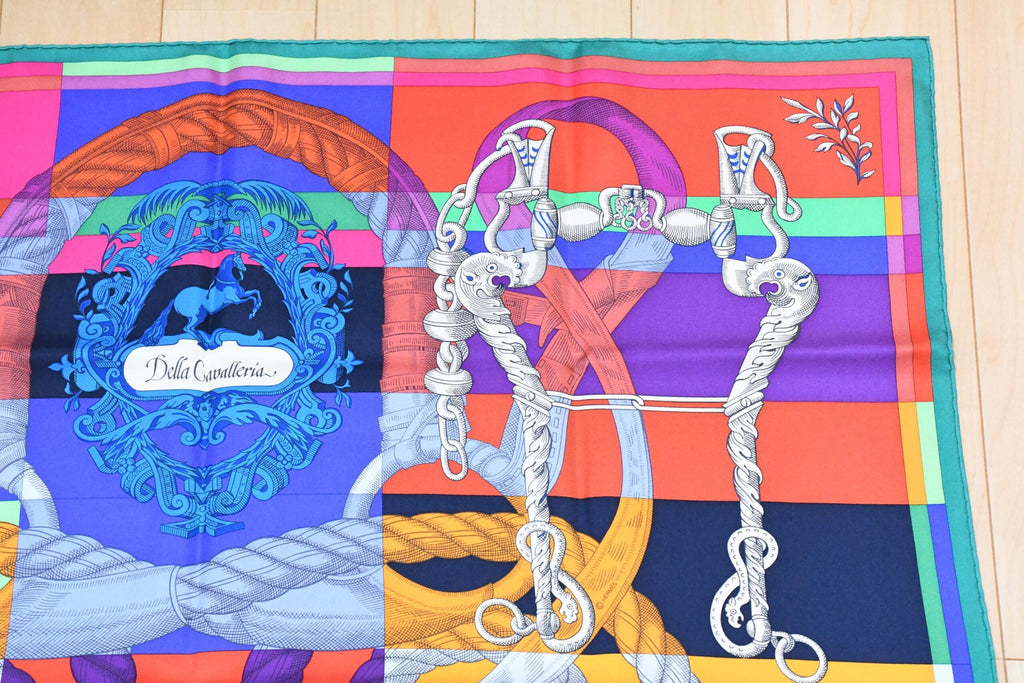 Hermes Scarf Della Cavalleria 90 cm silk purple orange Carre horse bit harness